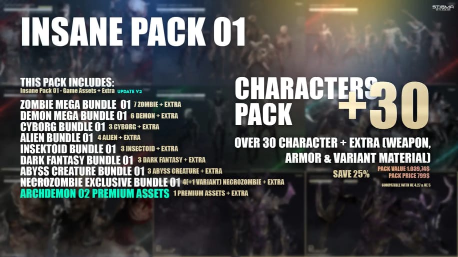 【UE资源】游戏科幻怪物资源合集包-Insane Pack 01-Game Assets+Extra-IMAXCG