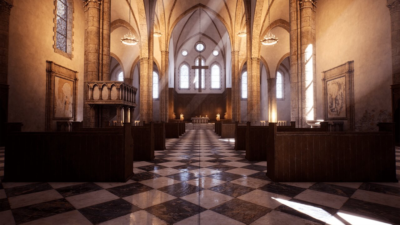 【UE虚幻资源】模块化中世纪教堂 (带内部)-Medieval Modular Church (With Interiors)-IMAXCG
