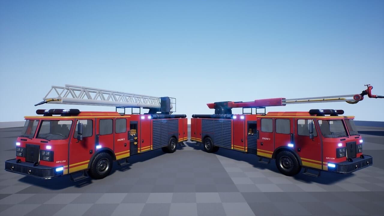 【UE虚幻资源】多人联机消防车 (云梯水炮)-Replicated Drivable Firetruck Ladder & Water-IMAXCG