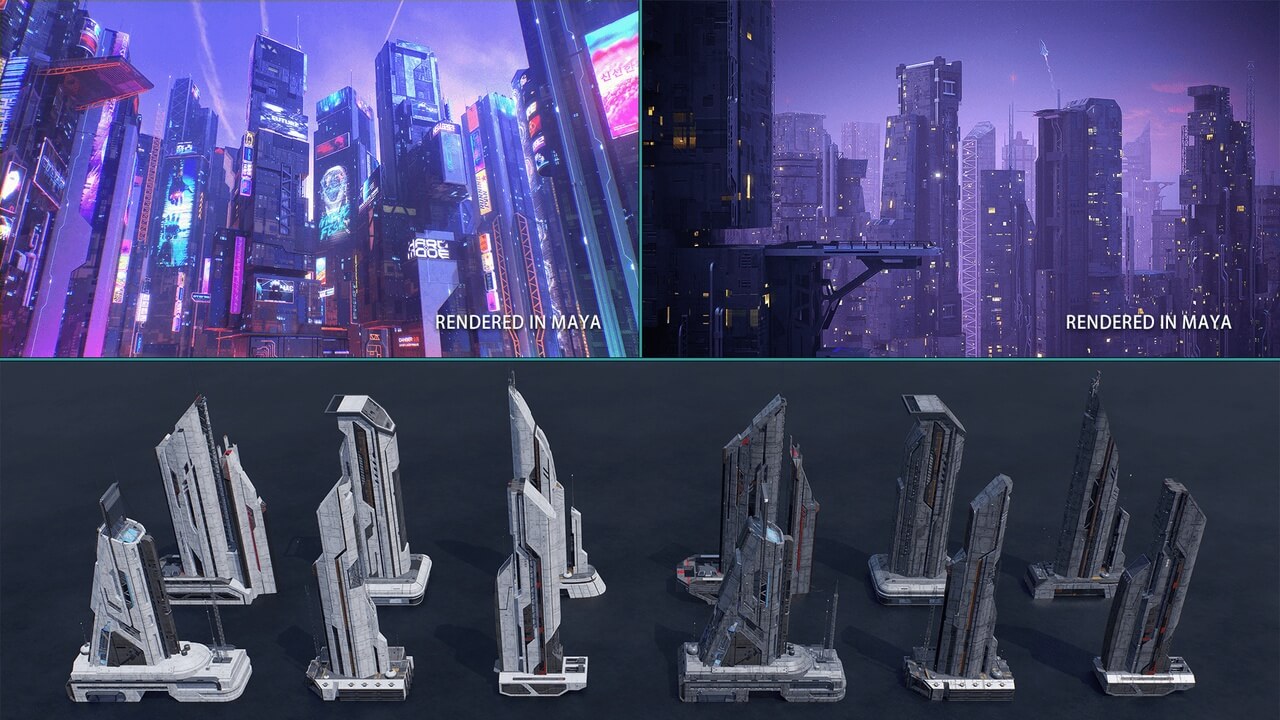 【UE虚幻资源】赛博朋克科幻建筑包-Scifi Cyberpunk Futuristic building Bundle-IMAXCG